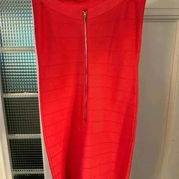 Bebe strapless mini bodycon dress lace up front gold zip up back pink sz med - Picture 2 of 14